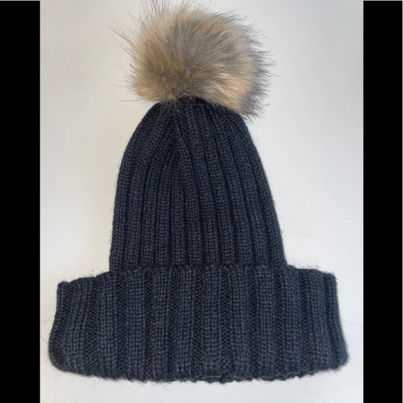 Black Woven Beanie with Pom Pom - Picture 2 of 3